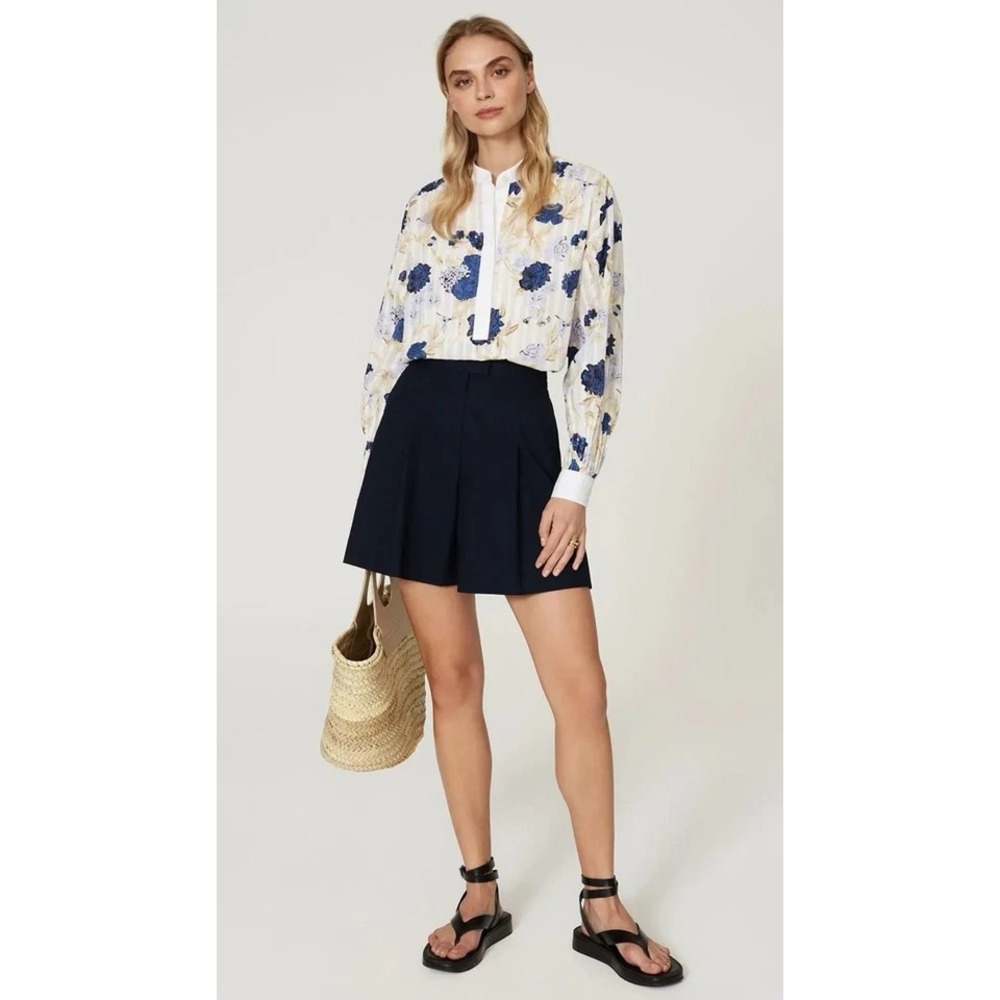 Tory Burch Tunic Top Women's XL Multicolor Floral Cotton Button Collared Lined‎
